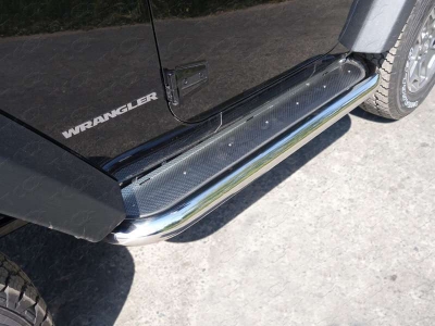 Пороги с площадкой нержавеющий лист 76 мм ТСС для Jeep Wrangler 3D 2010-2018