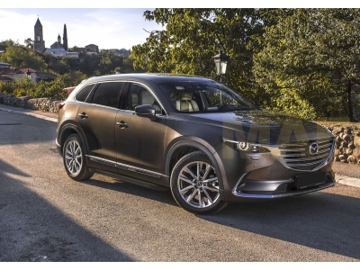 Пороги алюминиевые Rival Black New для Mazda CX-9 2017-2021