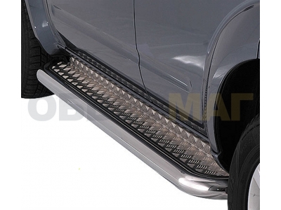 Пороги с площадкой алюминиевый лист 76 мм для CrewMax Технотек для Toyota Tundra 2006-2013