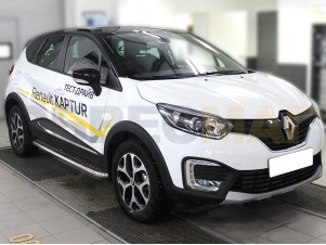 Пороги с площадкой алюминиевый лист 53 мм для Renault Kaptur № RK16_2
